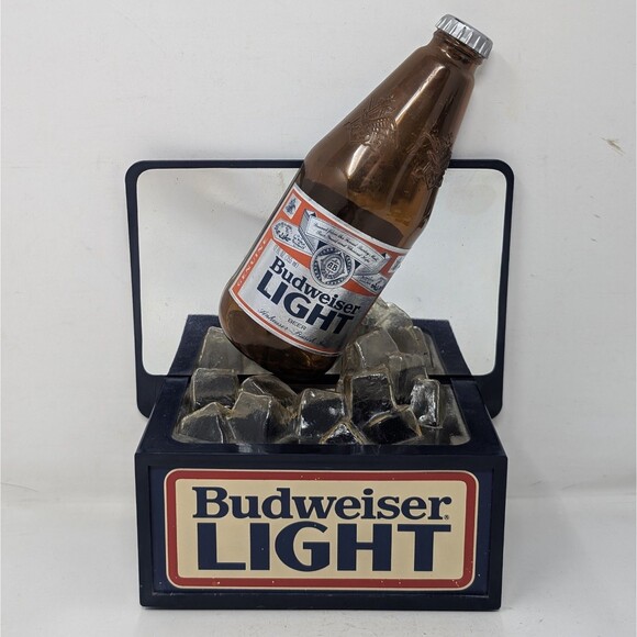 VTG Lot Of 2 Budweiser Light Bar Top Sign Bottle and Lighted Can On Ice Works - Picture 10 of 16